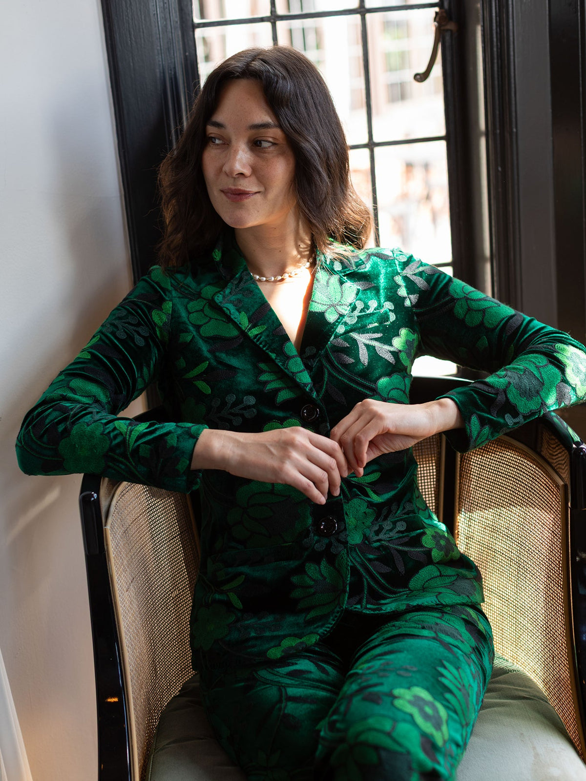 BRITT blazer Embroidered Velvet Green - Lesley Evers-Jacket-Shop-Shop/All Products