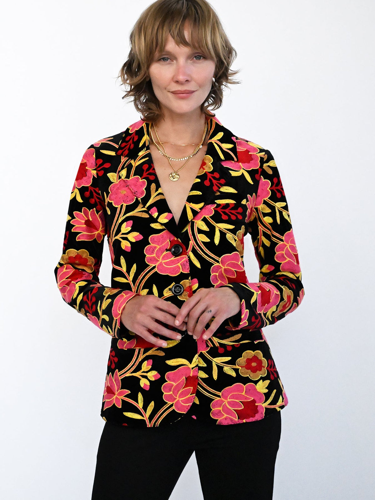 BRITT blazer Embroidered Velvet Pink - Lesley Evers-Jacket-Shop-Shop/All Products