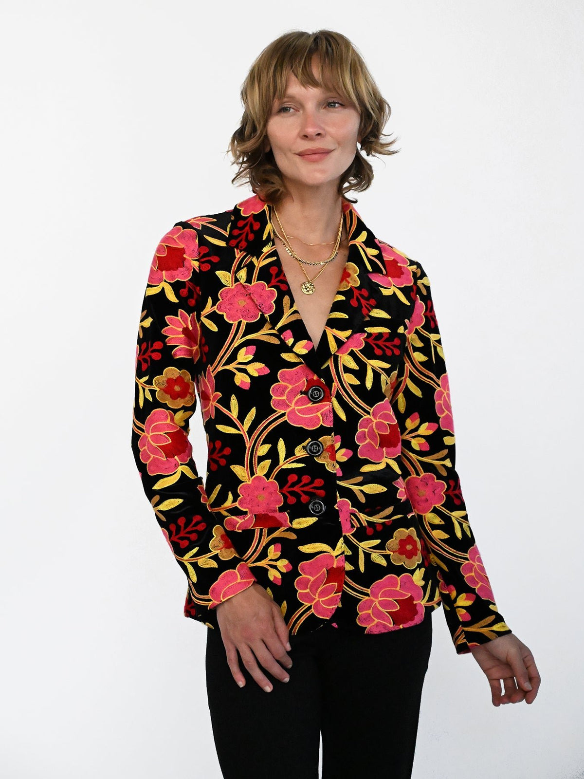 BRITT blazer Embroidered Velvet Pink - Lesley Evers-Jacket-Shop-Shop/All Products