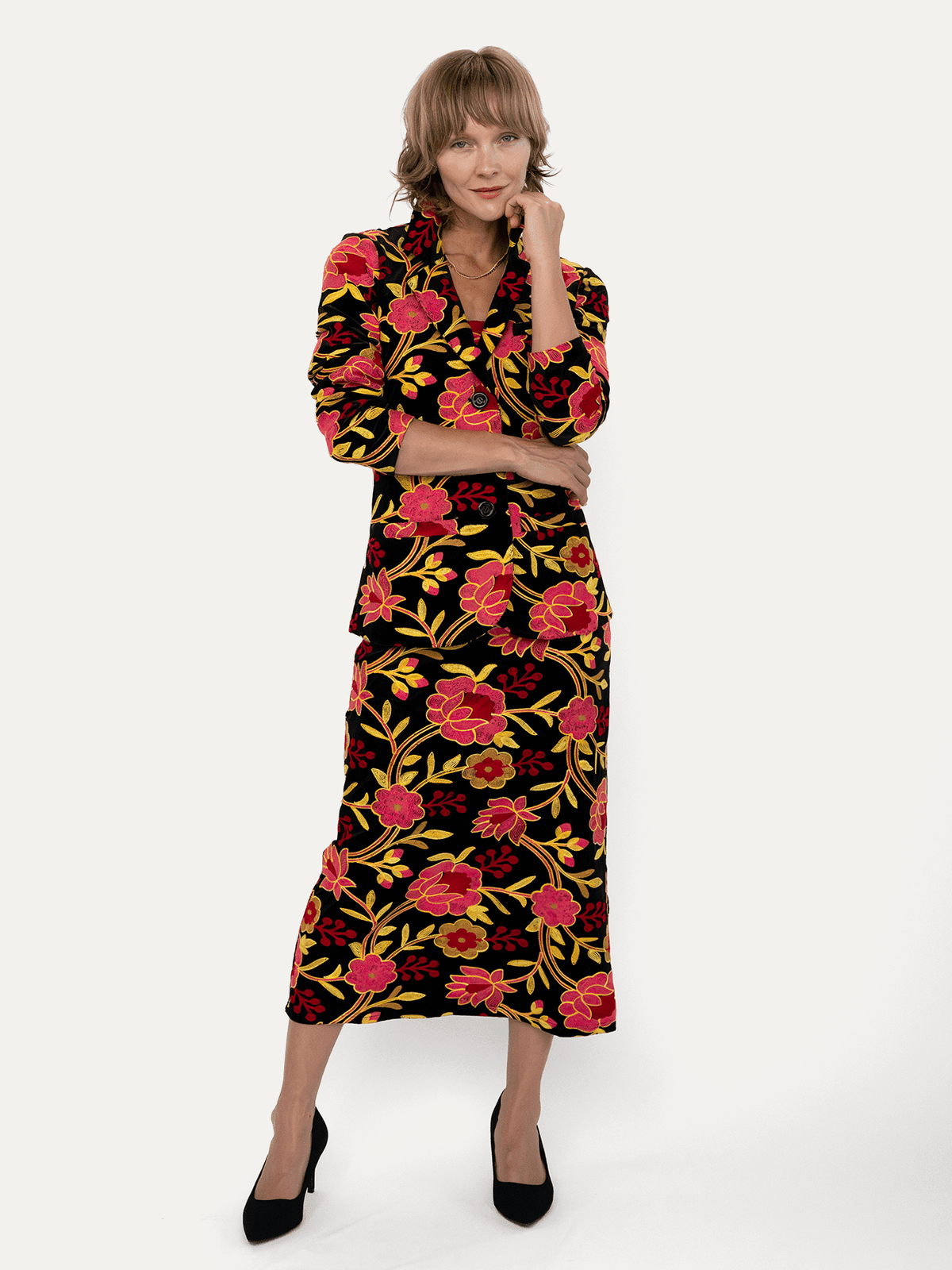 BRITT blazer Embroidered Velvet Pink - Lesley Evers-Jacket-Shop-Shop/All Products