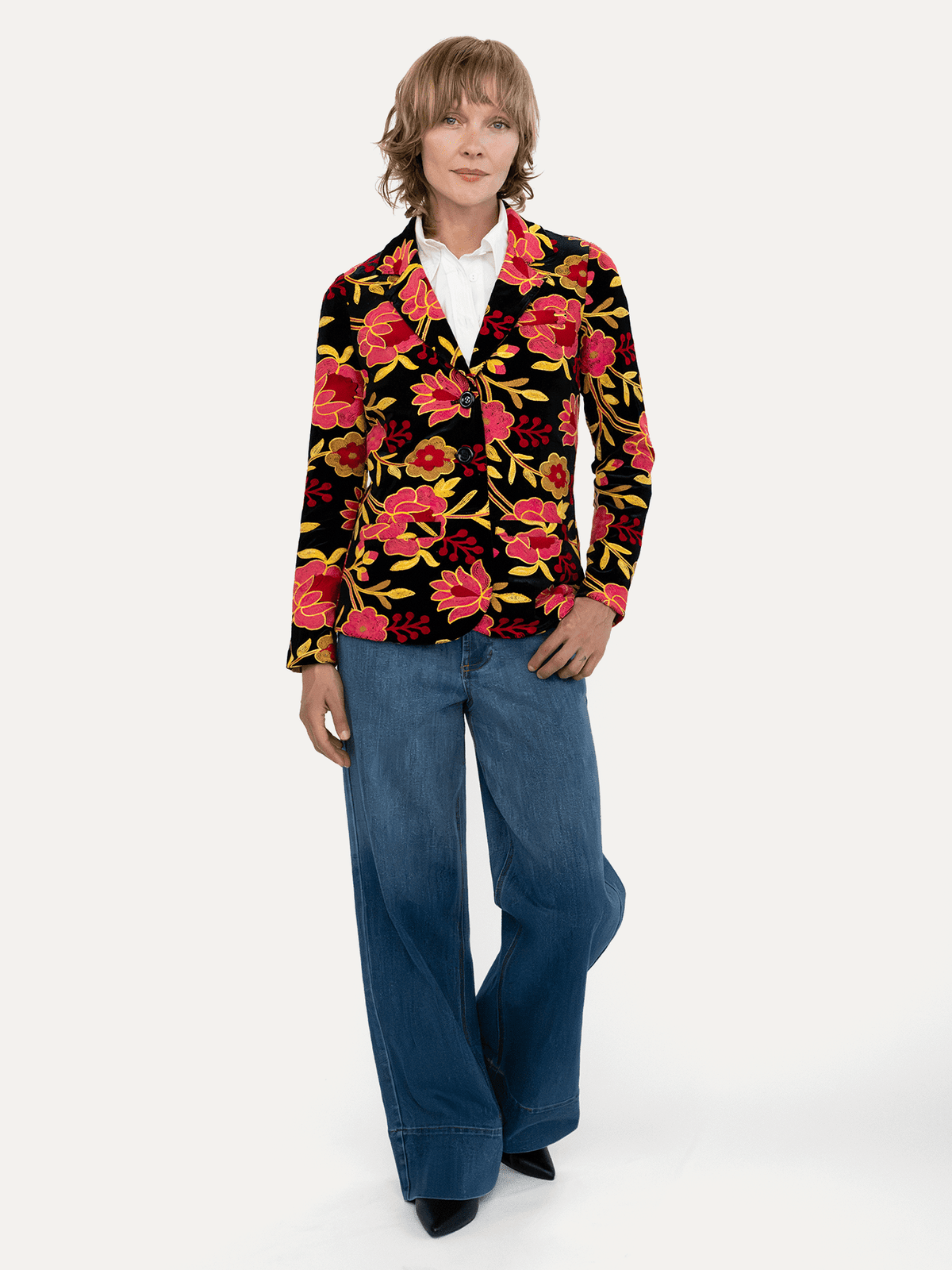 BRITT blazer Embroidered Velvet Pink - Lesley Evers-Jacket-Shop-Shop/All Products