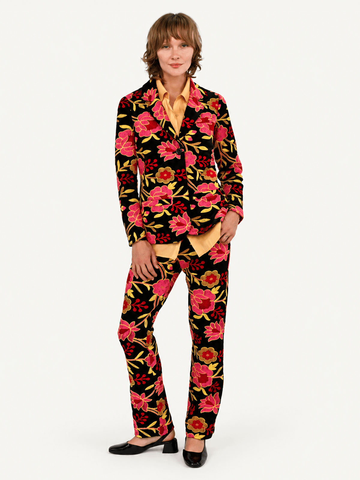 BRITT blazer Embroidered Velvet Pink - Lesley Evers-Jacket-Shop-Shop/All Products