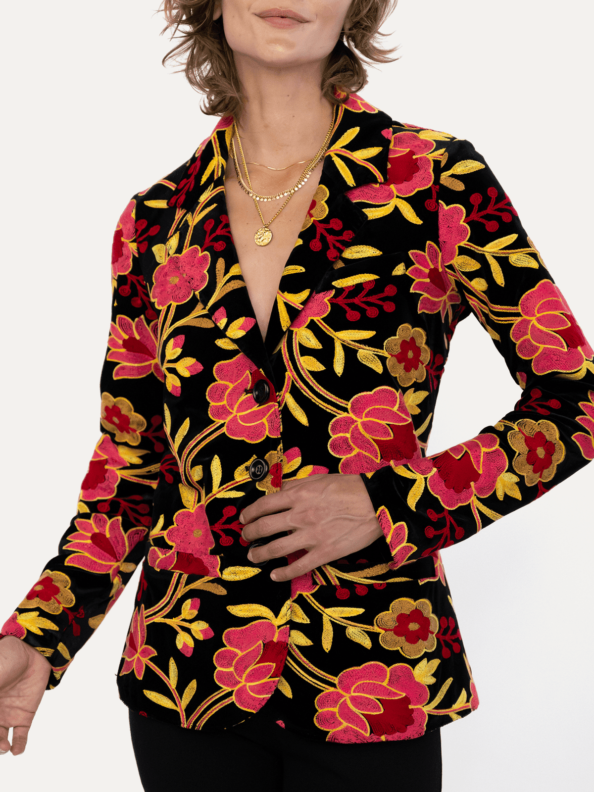 BRITT blazer Embroidered Velvet Pink - Lesley Evers-Jacket-Shop-Shop/All Products