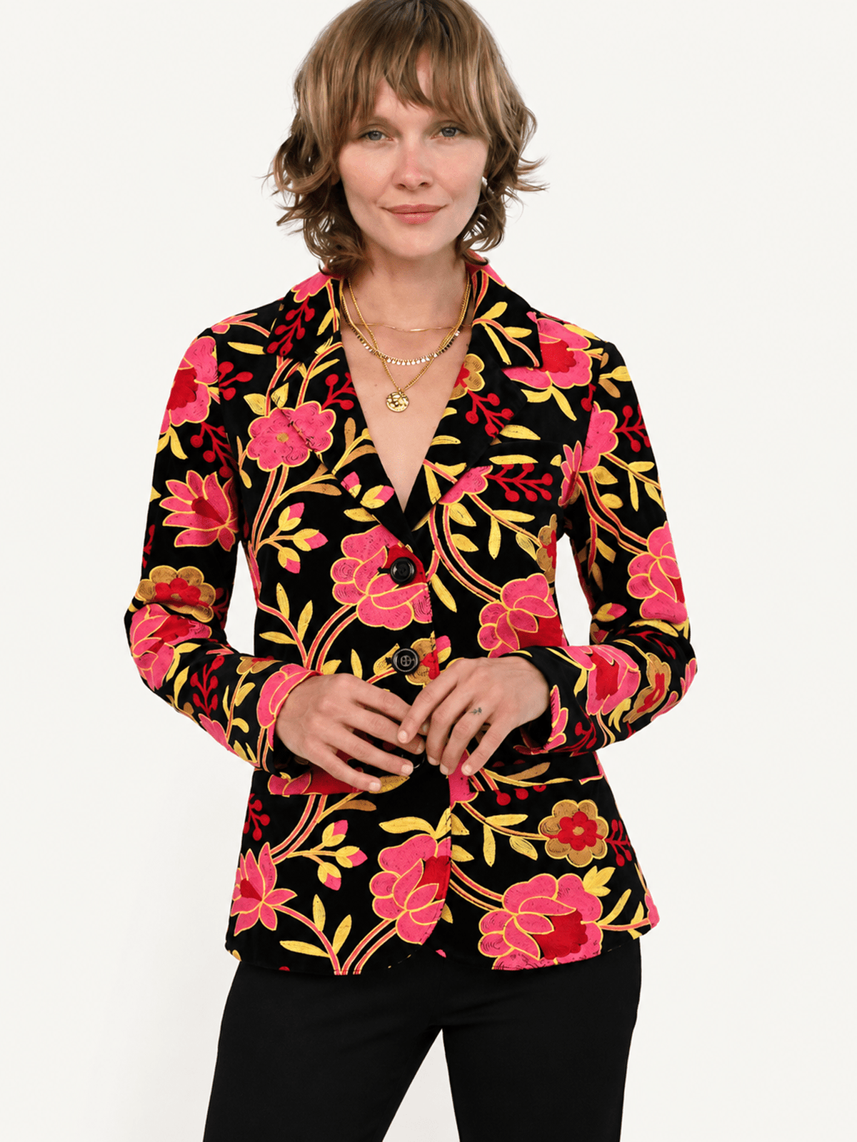 BRITT blazer Embroidered Velvet Pink - Lesley Evers-Jacket-Shop-Shop/All Products