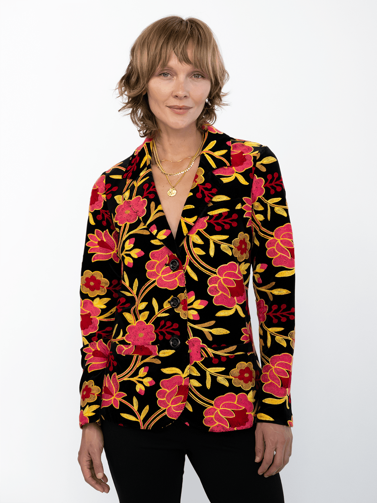 BRITT blazer Embroidered Velvet Pink - Lesley Evers-Jacket-Shop-Shop/All Products