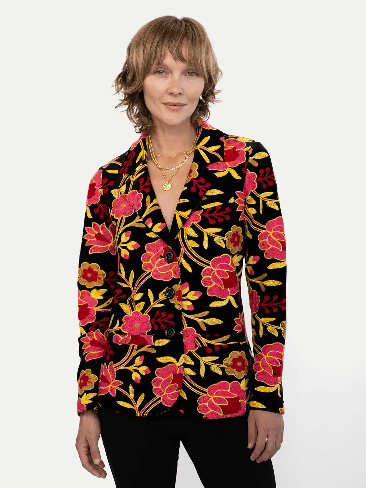 BRITT blazer Embroidered Velvet Pink - Lesley Evers-Jacket-Shop-Shop/All Products