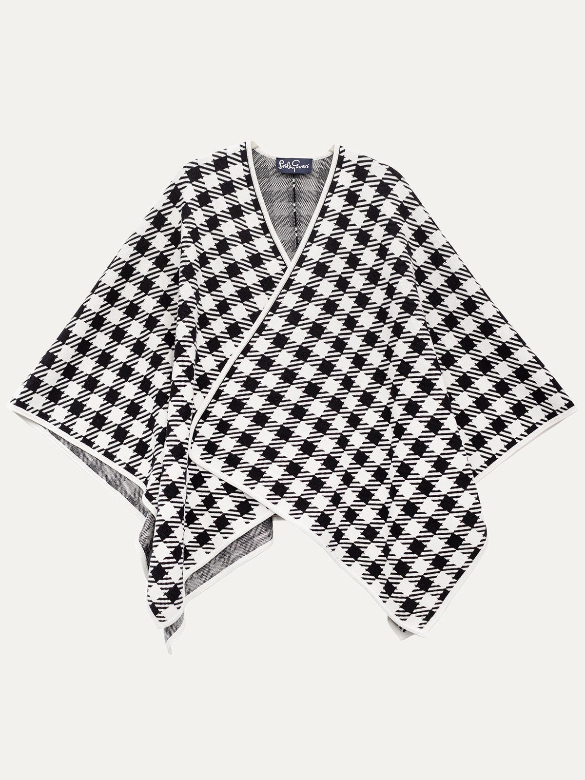BRYNN cape Black and White Houndstooth - Lesley Evers-cape-cotton-knit