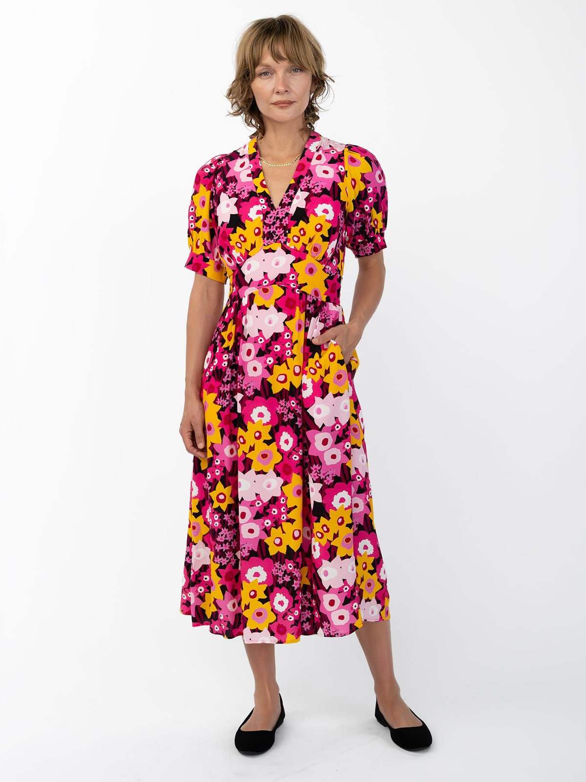 CAROLINE dress Daffodils Pink - Lesley Evers-daffodils-Dress-Pink