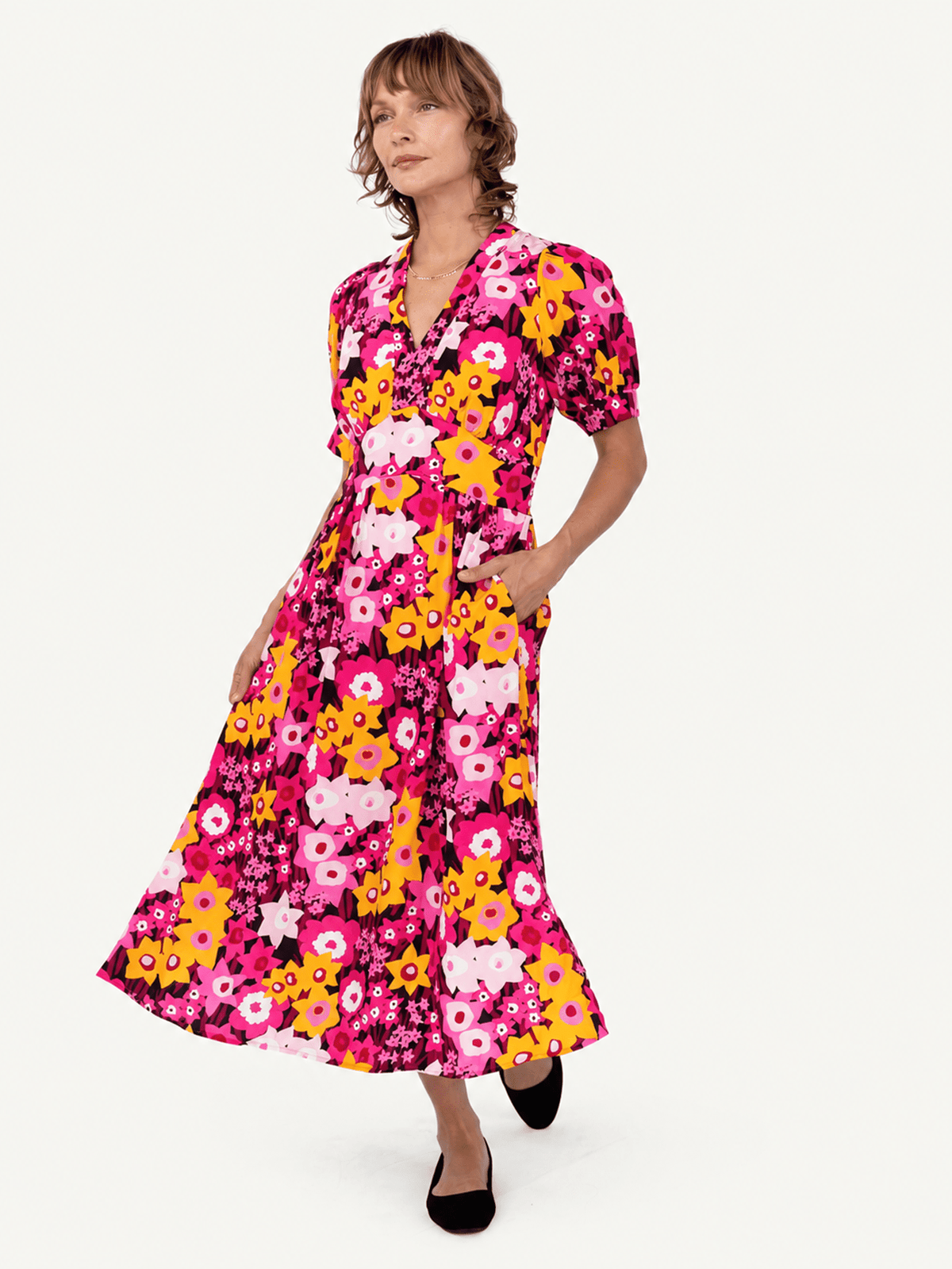 CAROLINE dress Daffodils Pink - Lesley Evers-daffodils-Dress-Pink