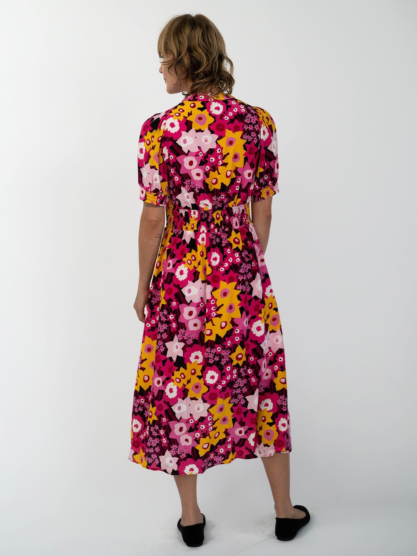 CAROLINE dress Daffodils Pink - Lesley Evers-daffodils-Dress-Pink