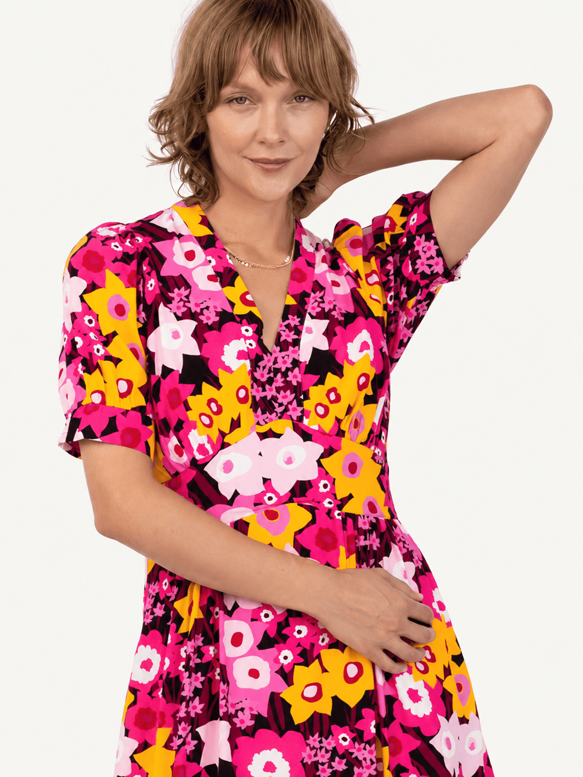 CAROLINE dress Daffodils Pink - Lesley Evers-daffodils-Dress-Pink