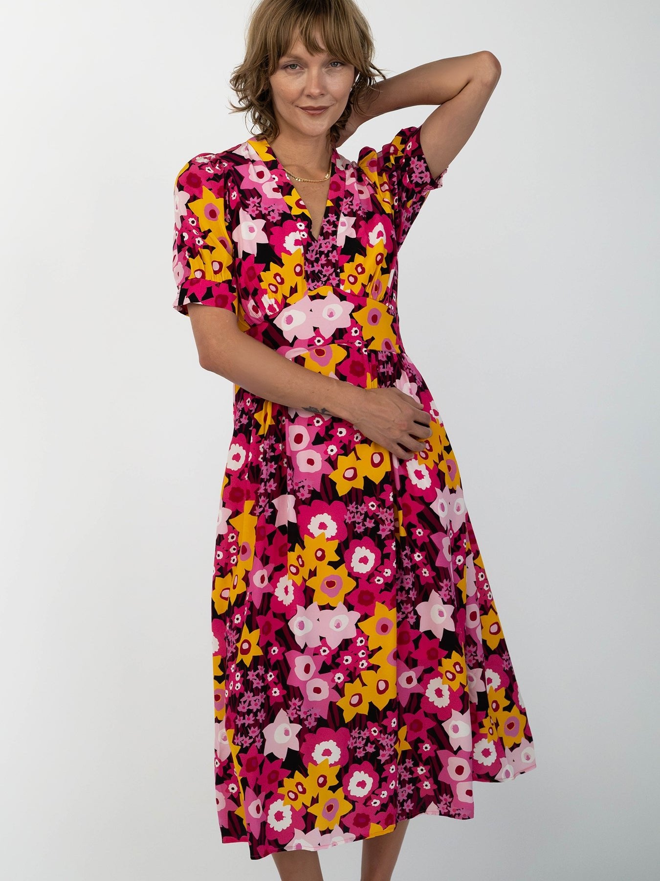 CAROLINE dress Daffodils Pink - Lesley Evers-daffodils-Dress-Pink