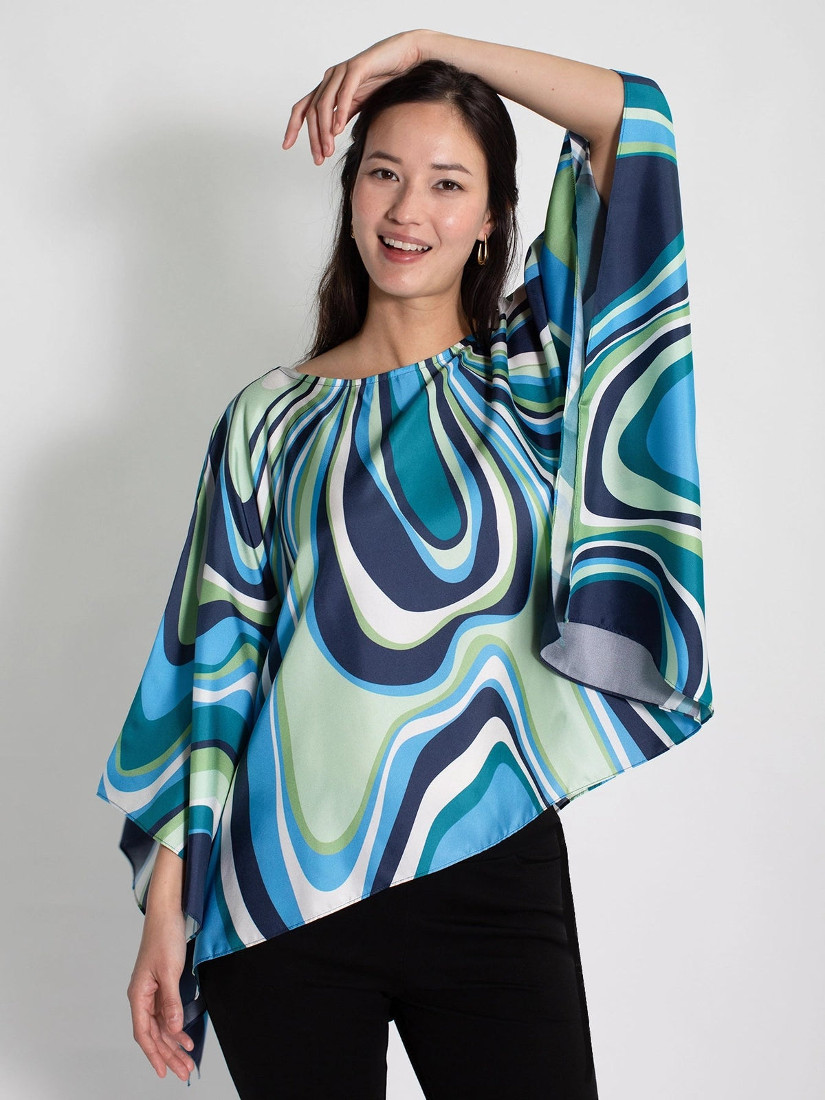 CELESTE silk top Pinwheel Navy - Lesley Evers-celeste-chic silk-pinwheel