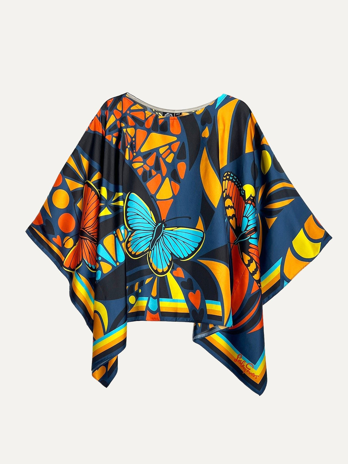 CELESTE silk top Serendipity Orange and Navy - Lesley Evers-bonanza-butterfly serendipity-celeste