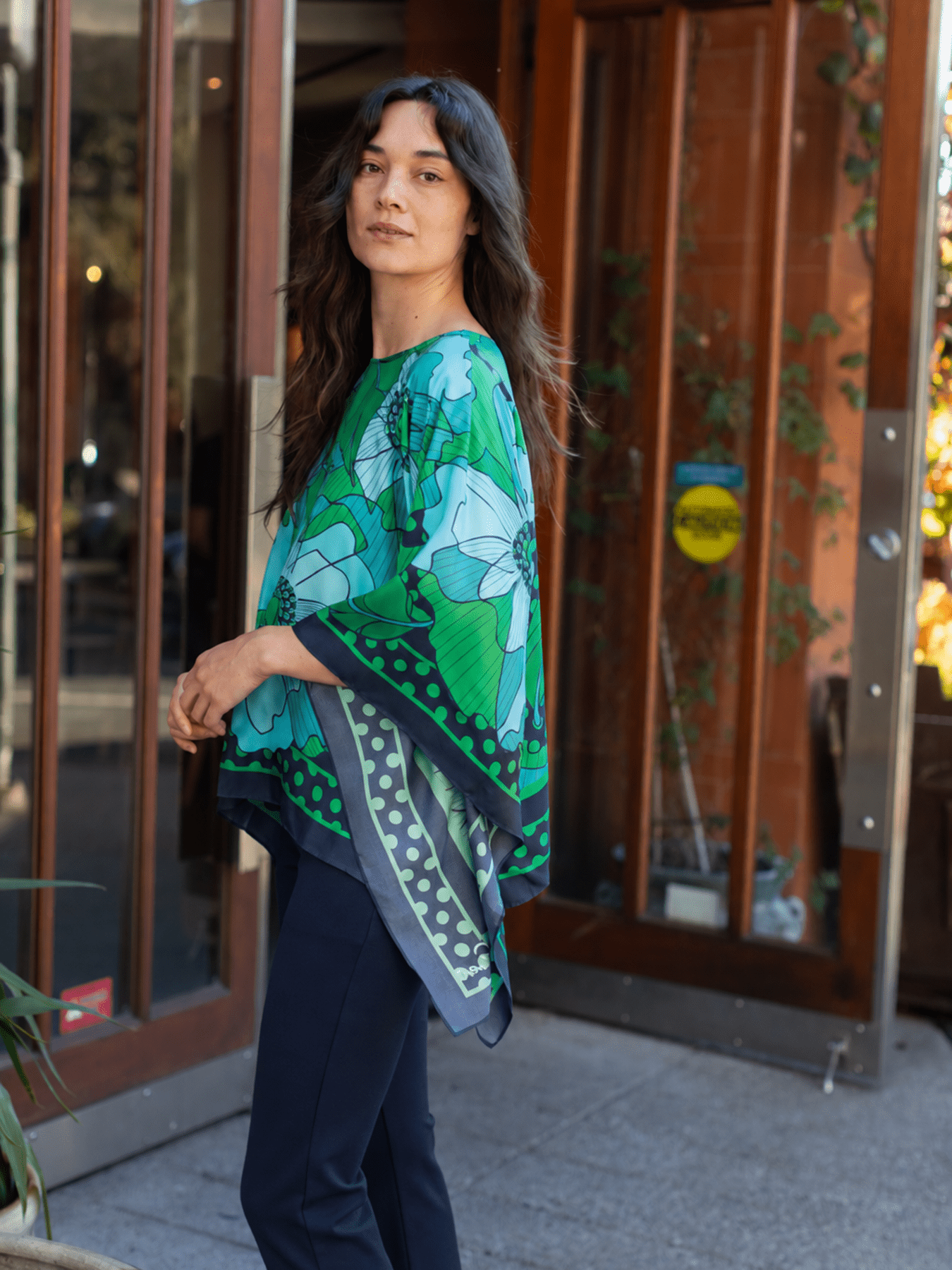 CELESTE silk top Wild Bloom Navy - Lesley Evers-celeste-chic silk-pinwheel