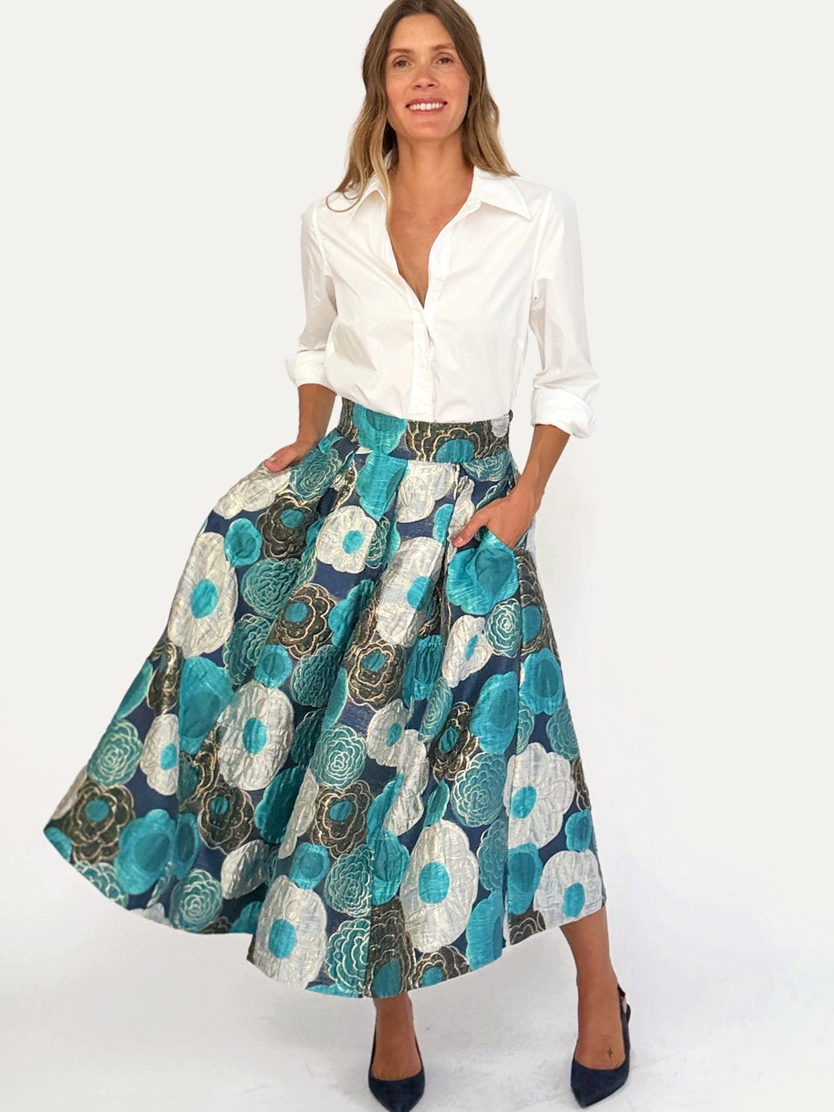 CELINE skirt Flower Charm Blue - Lesley Evers-Bottoms-gown-Shop