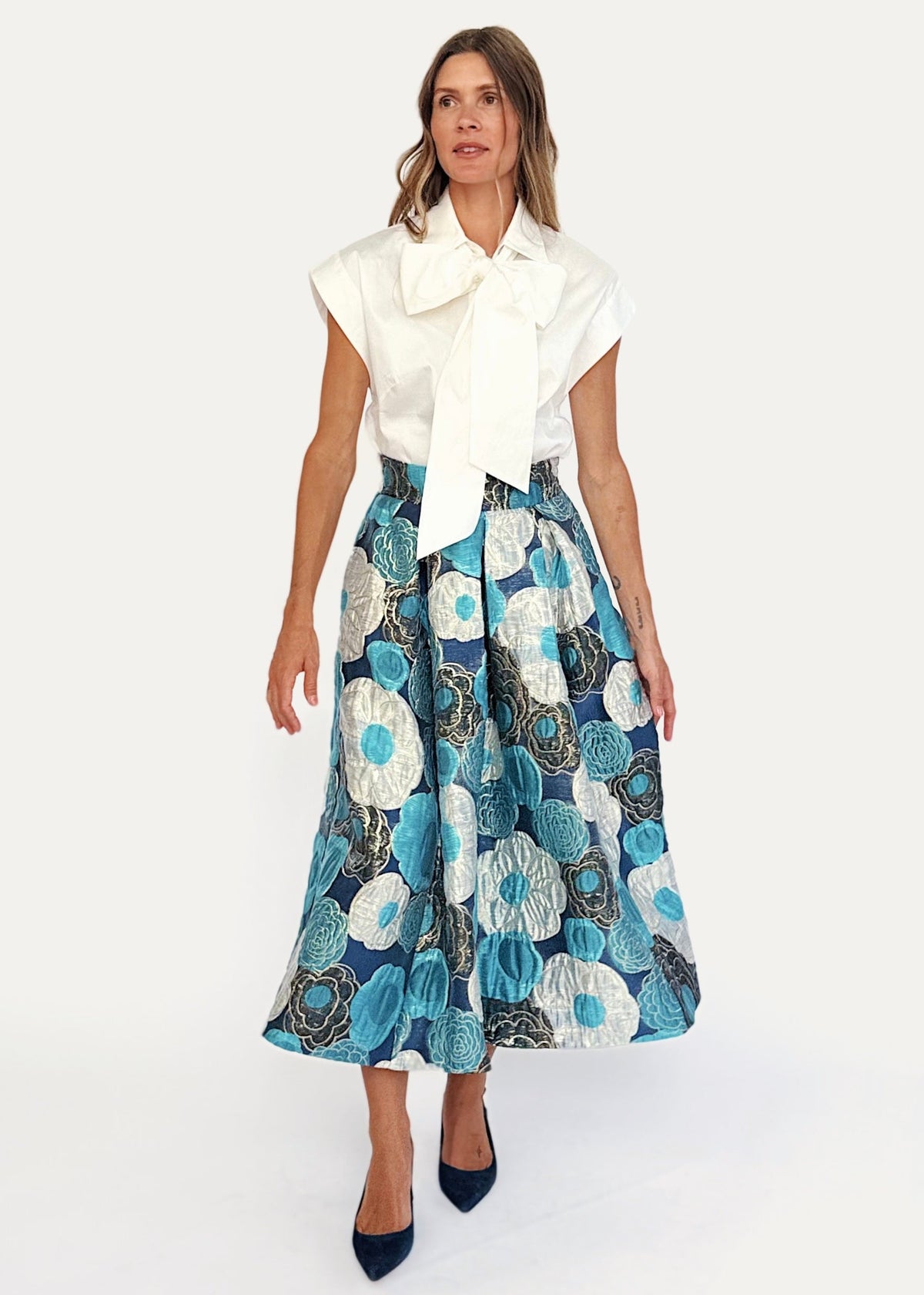 CELINE skirt Flower Charm Blue - Lesley Evers-Bottoms-gown-Shop
