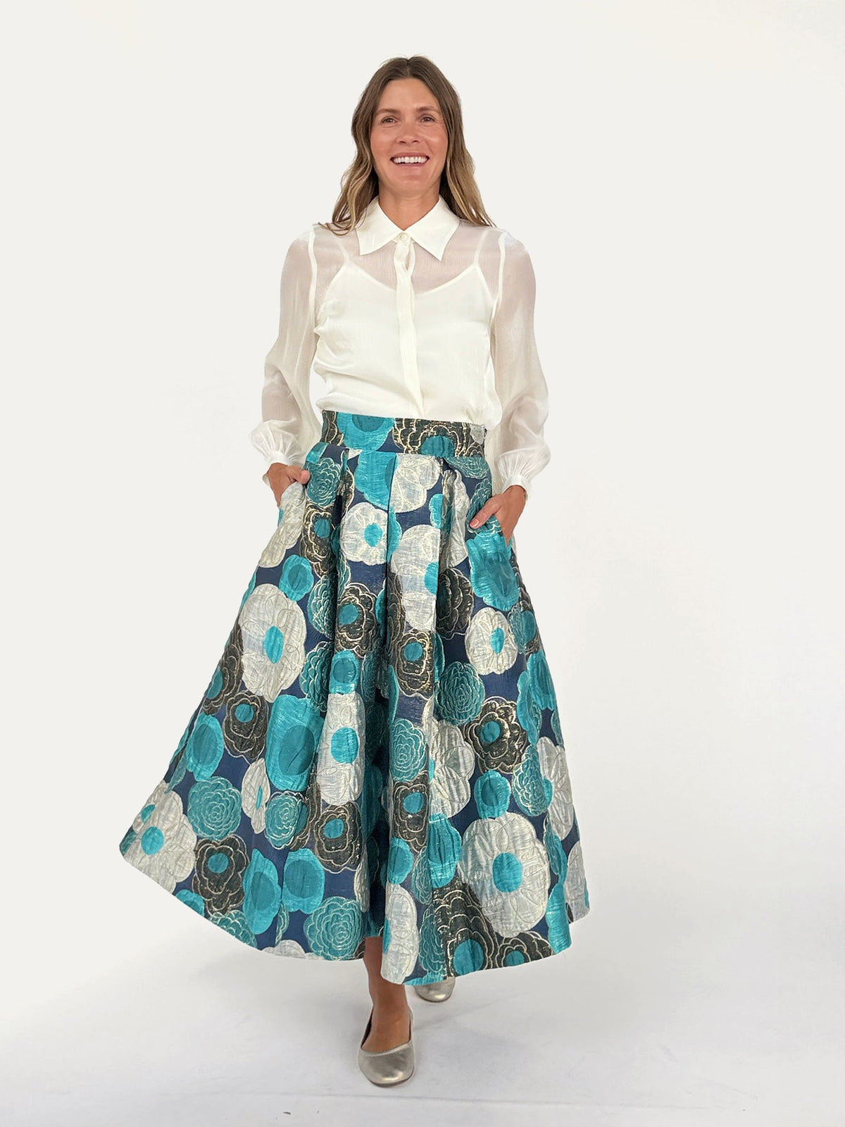 CELINE skirt Flower Charm Blue - Lesley Evers-Bottoms-gown-Shop