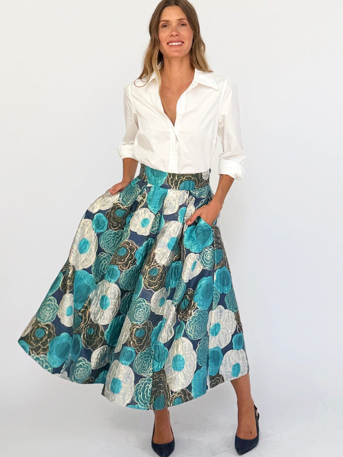 CELINE skirt Flower Charm Blue - Lesley Evers-Bottoms-gown-Shop
