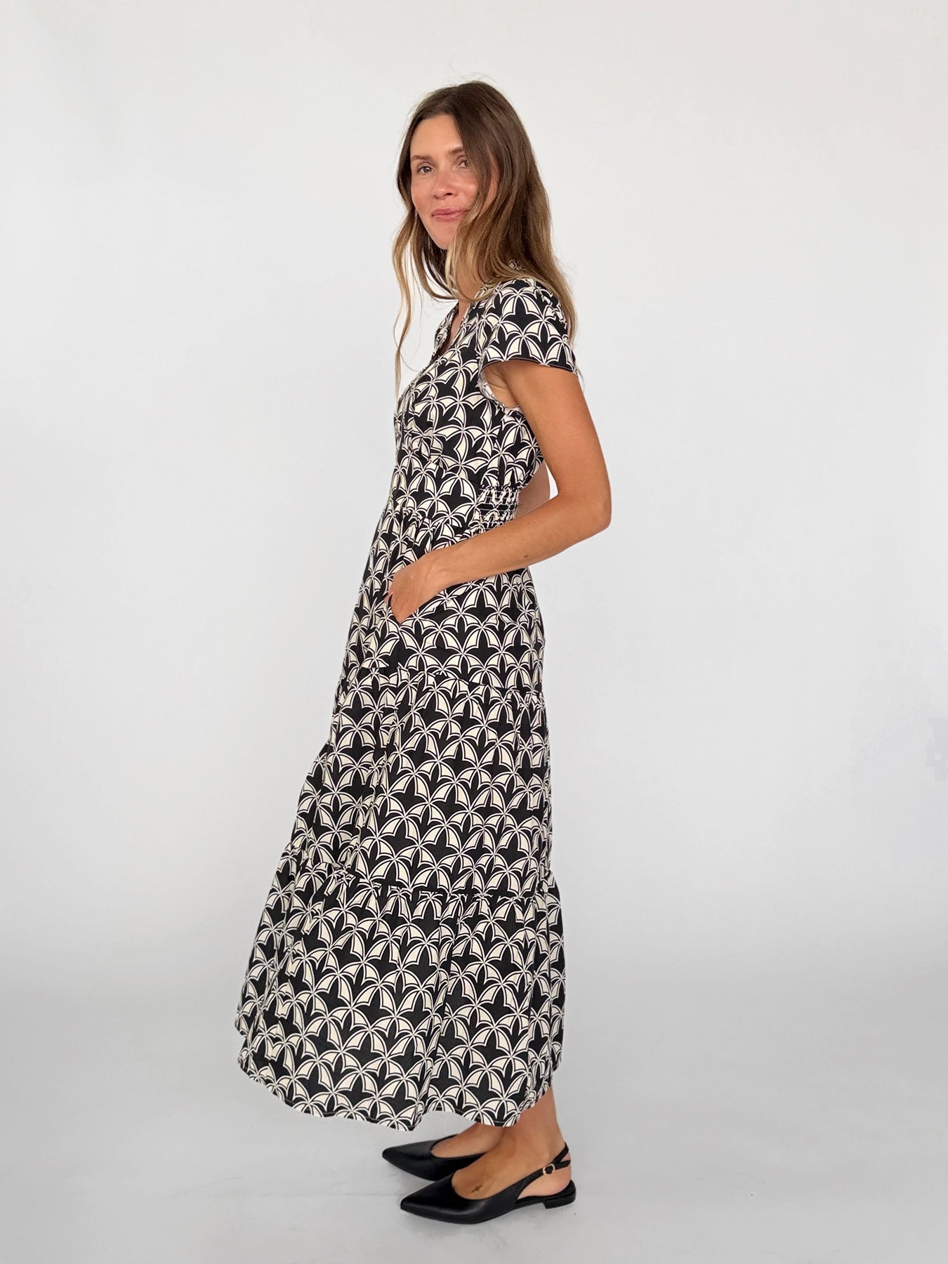 CHELSEA dress Valencia Black and Ivory - Lesley Evers-cotton dress-Dress-new
