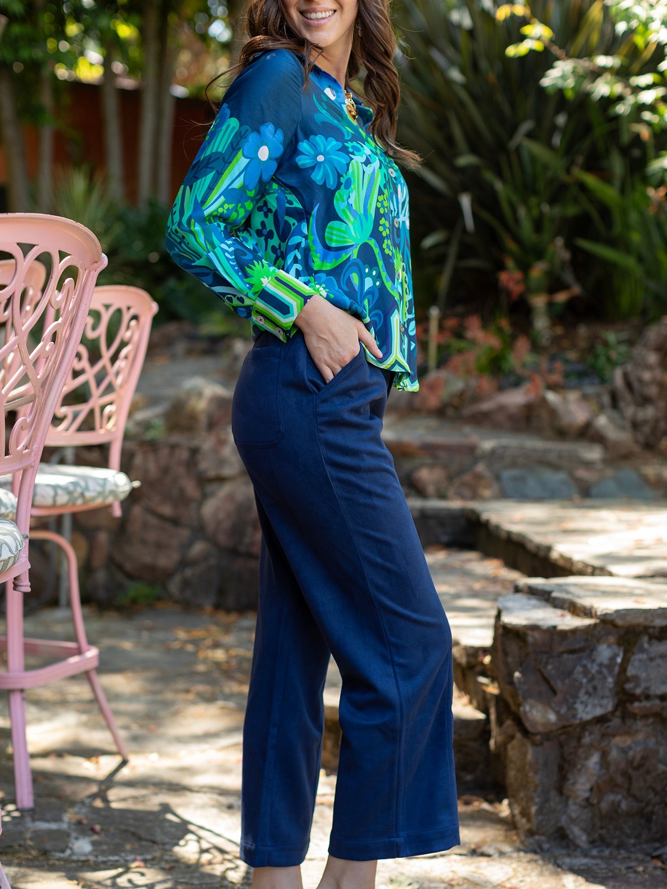 CHERYL pant Navy Faux Suede - Lesley Evers - faux suede - pant - suede