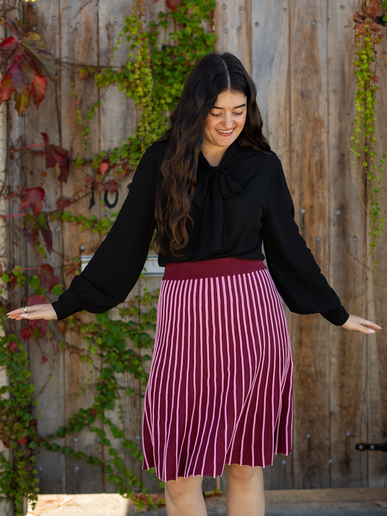 CHLOE knit skirt Burgundy and Pink Stripe – Lesley Evers CHLOE knit skirt Burgundy and Pink Stripe – Lesley Evers