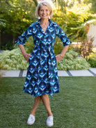 CLEMENTINE shirtdress Geo Tulips Blue - Lesley Evers - A - line - Clementine - Dress