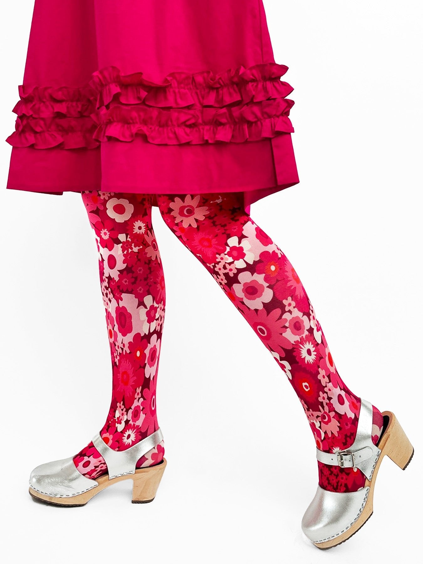 COCO tights Flower Power Burgundy - Lesley Evers - burgundy - burgundy wave - burgundy wave outfit