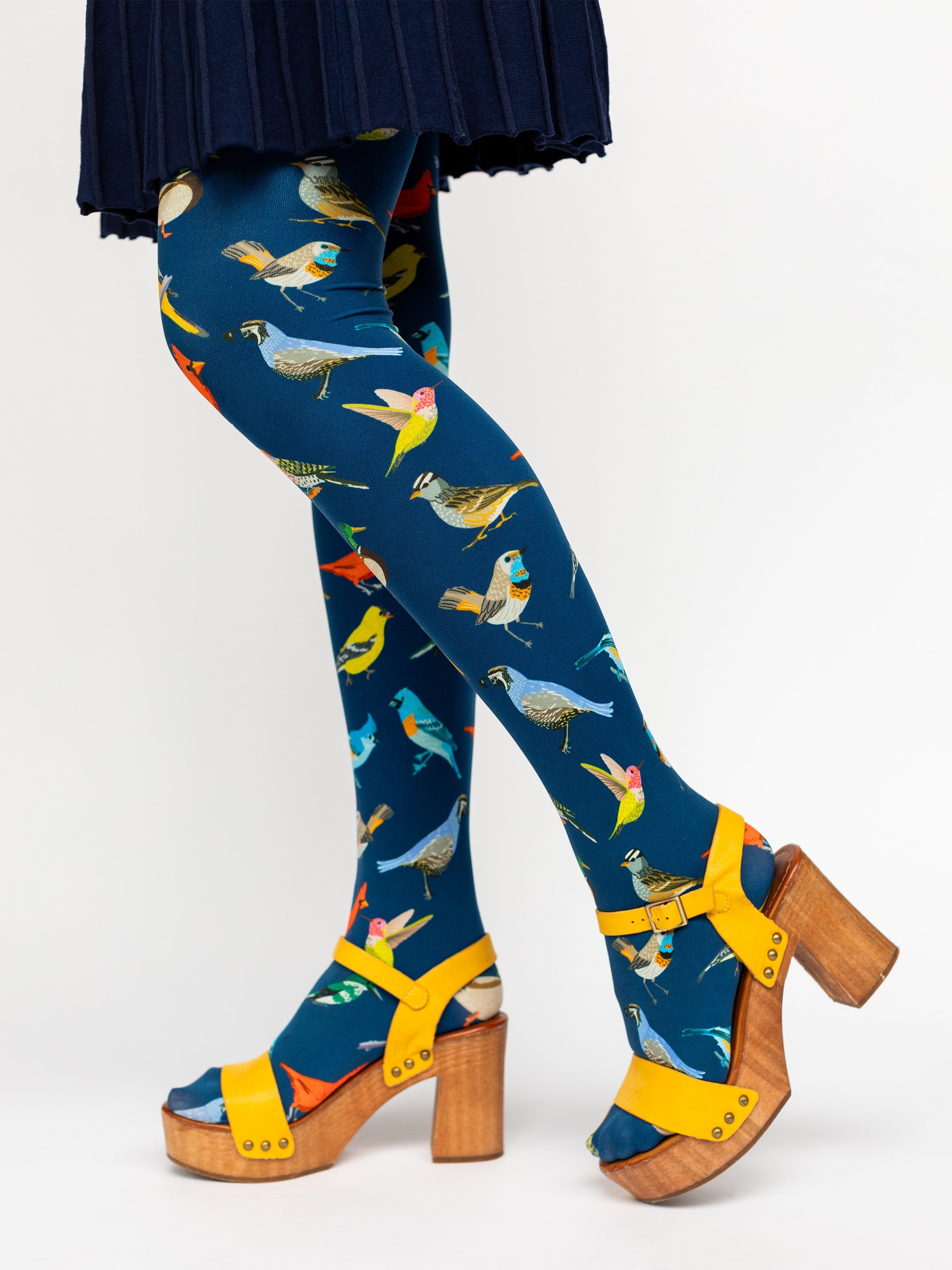 COCO tights Navy Birds - Lesley Evers - colorful - Colorful patterned tights - colorful tights