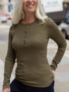 CORA henley tee Dark Olive Rib - Lesley Evers - Best Seller - Shop - Shop/All Products