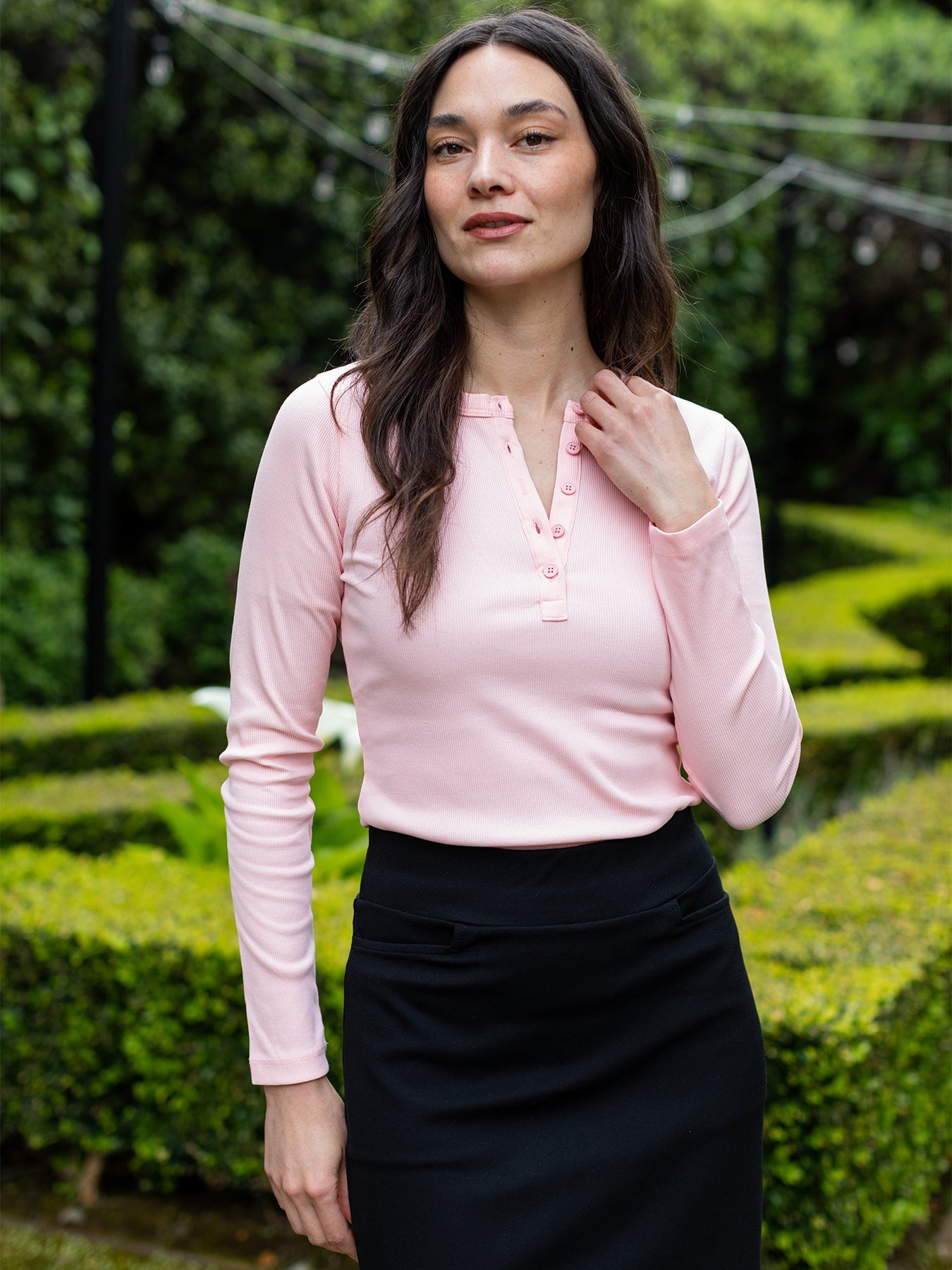 CORA henley tee Pink Rib – Lesley Evers