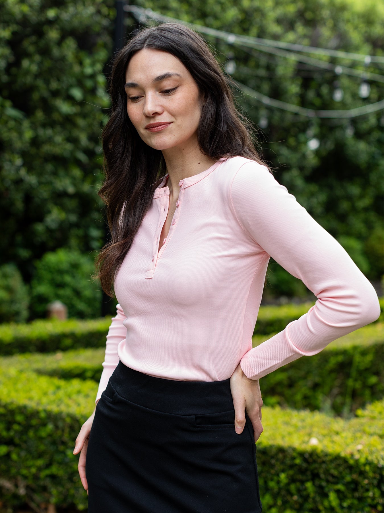 CORA henley tee Pink Rib – Lesley Evers