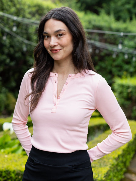 CORA henley tee Pink Rib – Lesley Evers