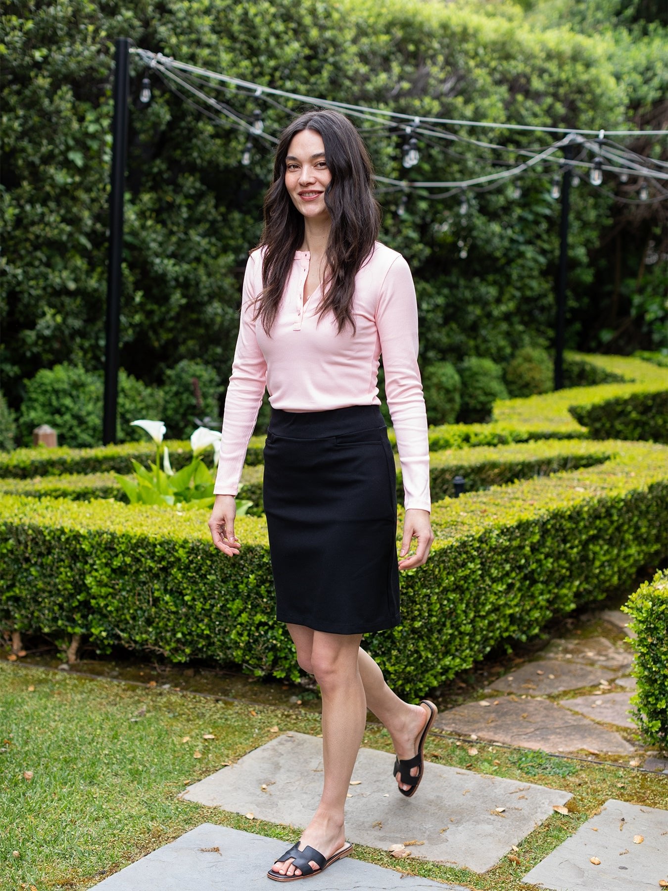 CORA henley tee Pink Rib – Lesley Evers