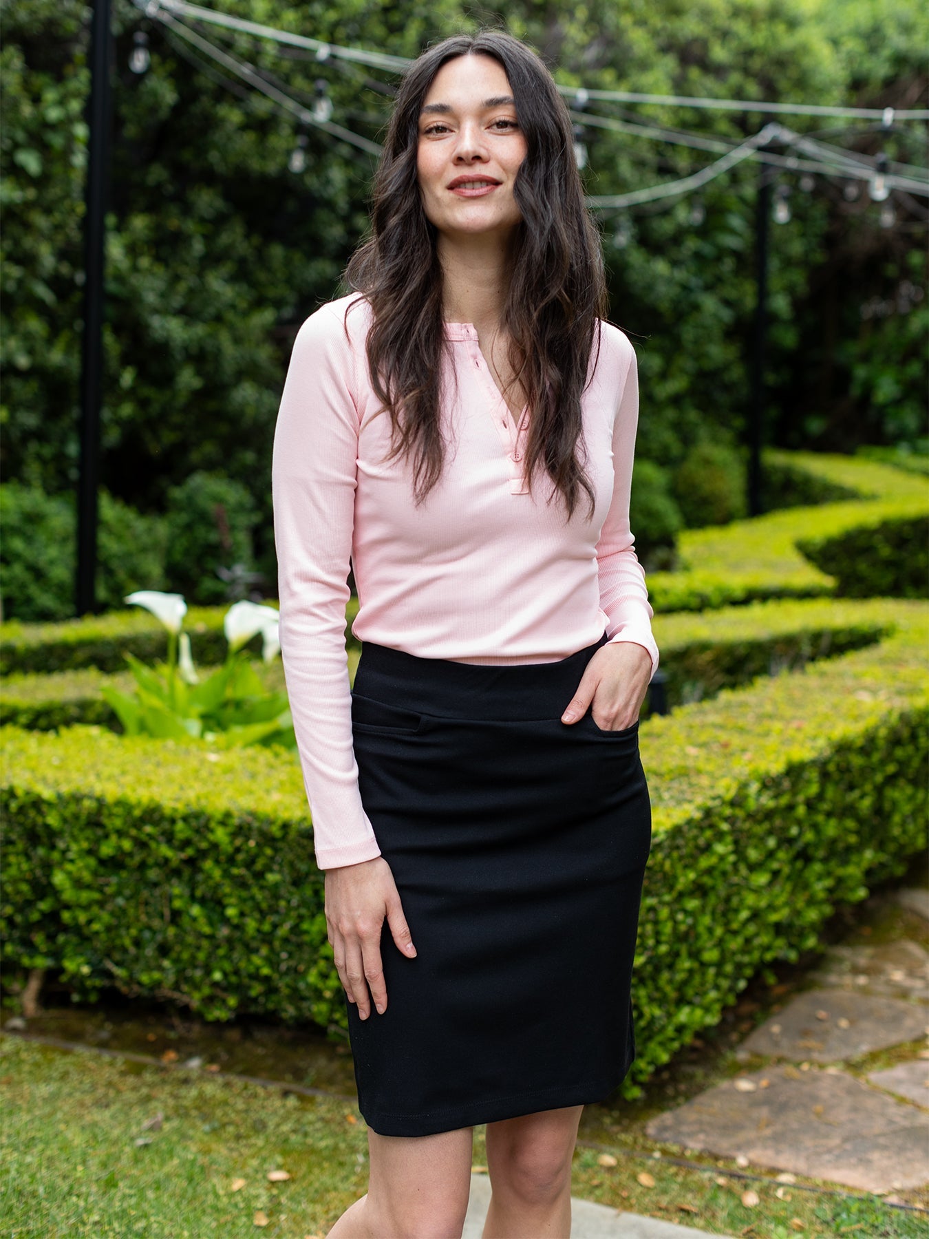CORA henley tee Pink Rib – Lesley Evers