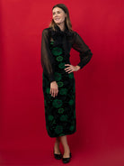 DANIKA dress Embroidered Velvet Green - Lesley Evers-Black-Dress-Shop