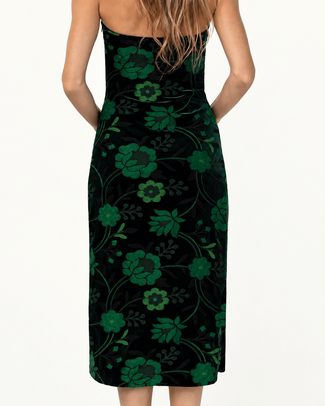DANIKA dress Embroidered Velvet Green - Lesley Evers-Black-Dress-Shop