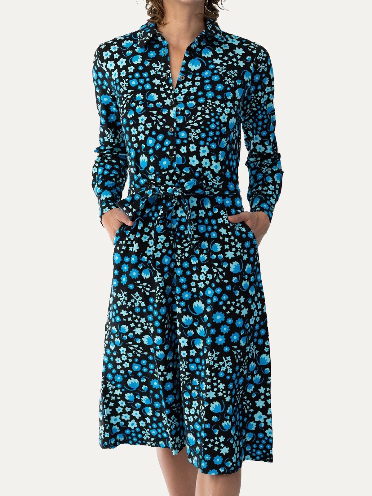 DELIA midi dress Blossom Breeze Blue - Lesley Evers-cotton dress-delia-Dress