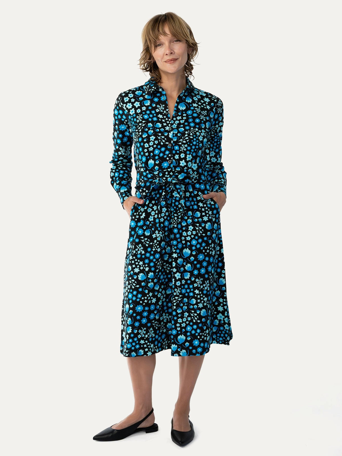 DELIA midi dress Blossom Breeze Blue - Lesley Evers-cotton dress-delia-Dress
