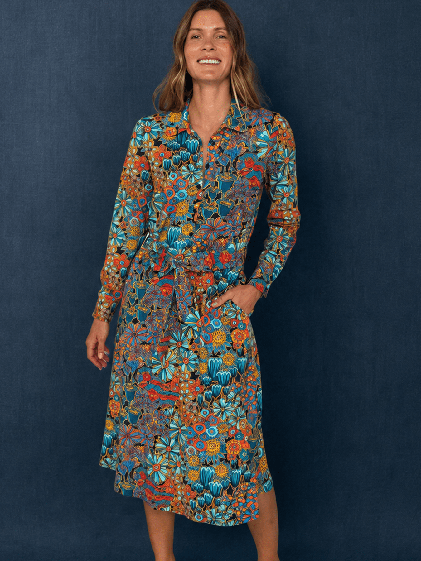 DELIA midi dress Desert Bloom - Lesley Evers-cotton dress-delia-Dress
