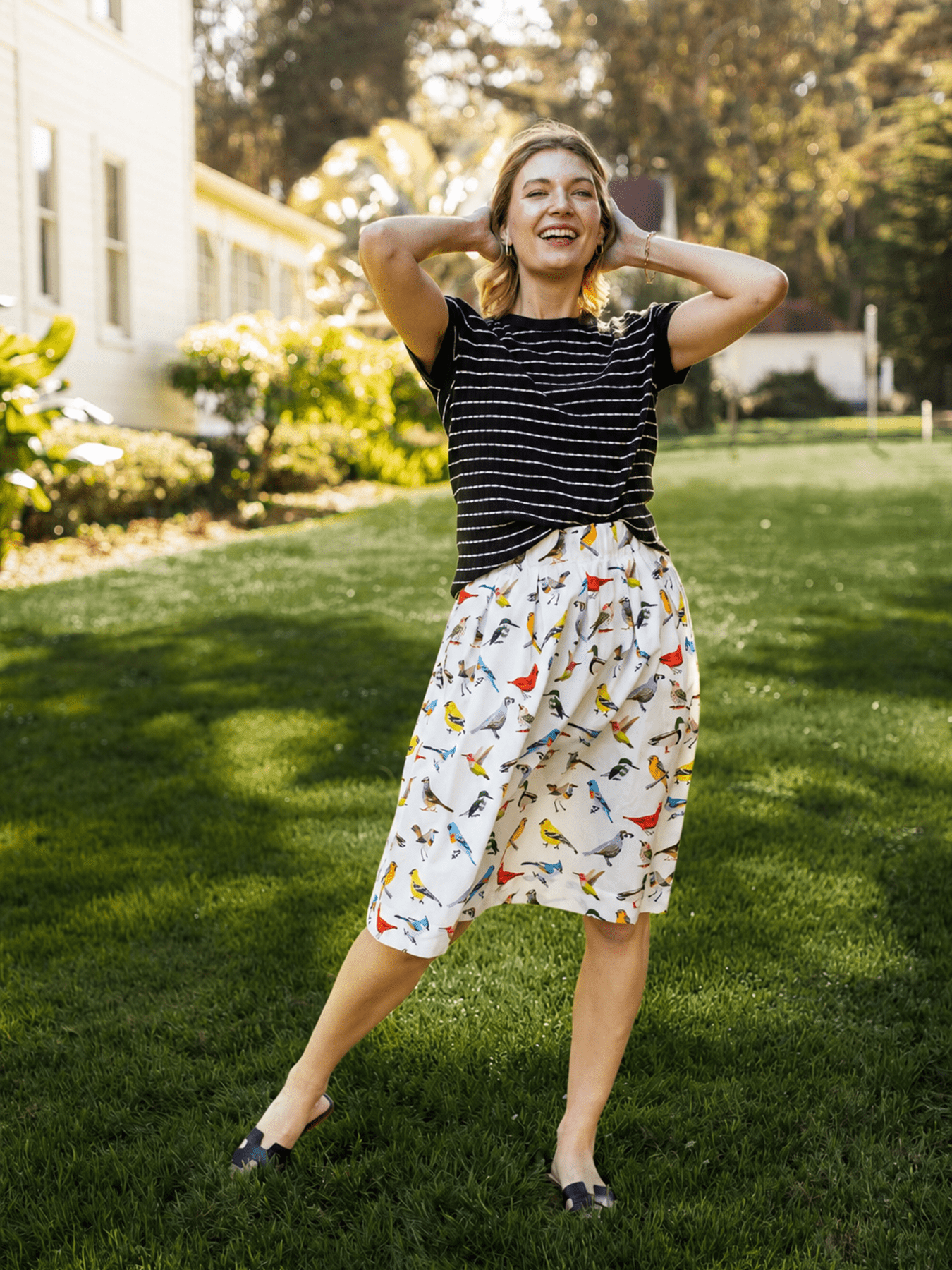 DIXIE skirt Birds - Lesley Evers-Bird Collection-birds-Bottoms