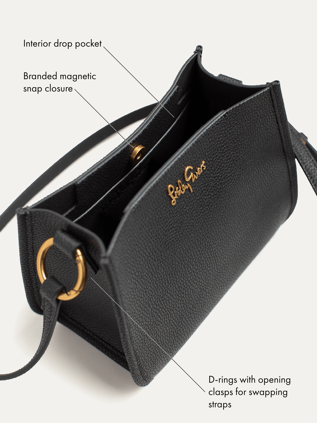 DOTTIE Leather Handbag Black - Lesley Evers-Accessories-bag with silk scarf-crossbody
