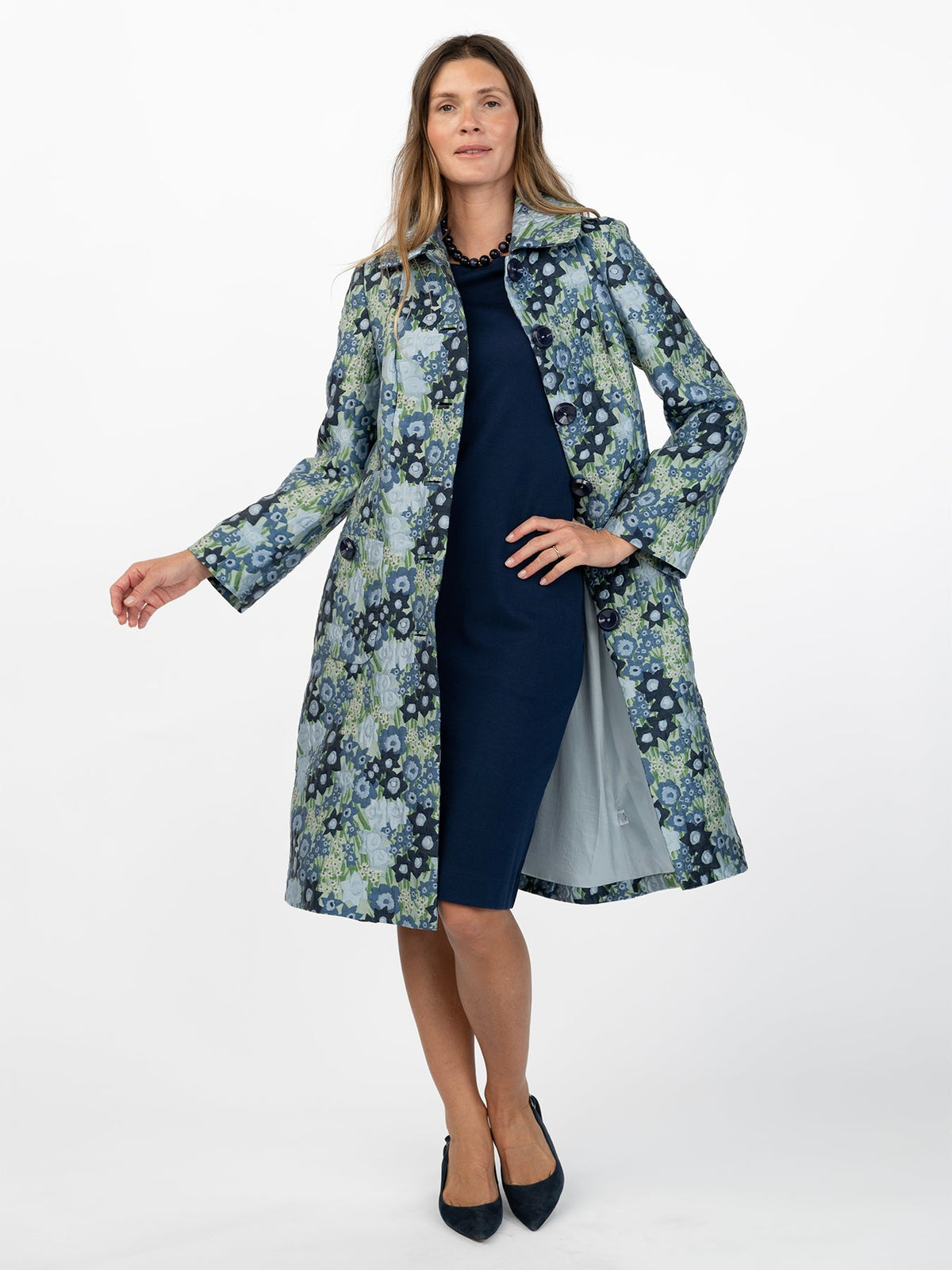 ELEANOR coat Daffodils Blue - Lesley Evers-coat-lined coat-Shop