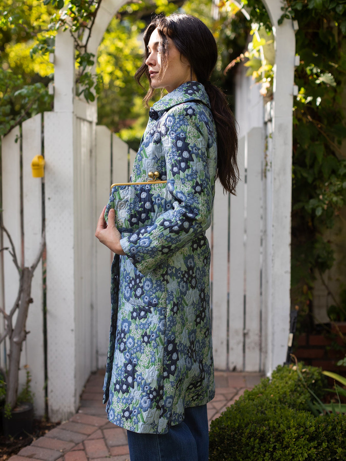 ELEANOR coat Daffodils Blue - Lesley Evers-coat-gown-lined coat