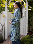 ELEANOR coat Daffodils Blue - Lesley Evers-coat-gown-lined coat