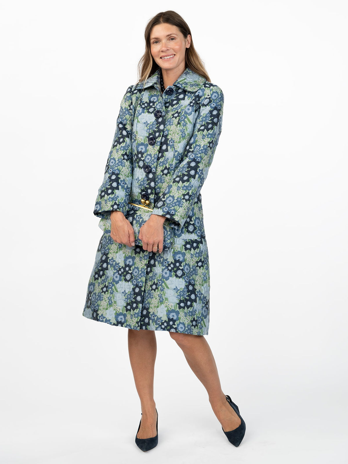 ELEANOR coat Daffodils Blue - Lesley Evers-coat-lined coat-Shop