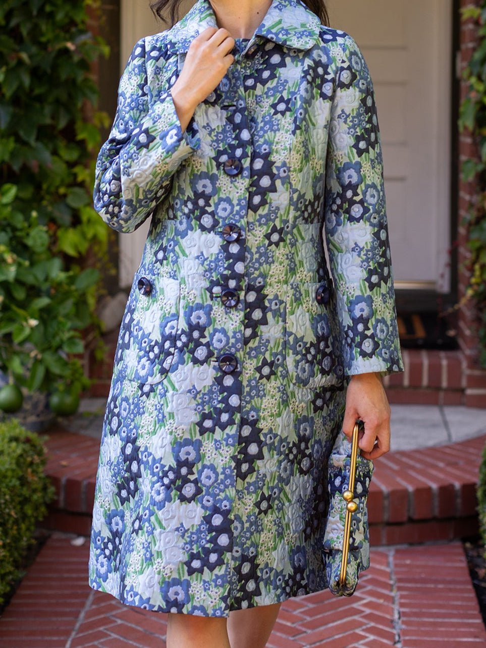 ELEANOR coat Daffodils Blue - Lesley Evers-coat-gown-lined coat