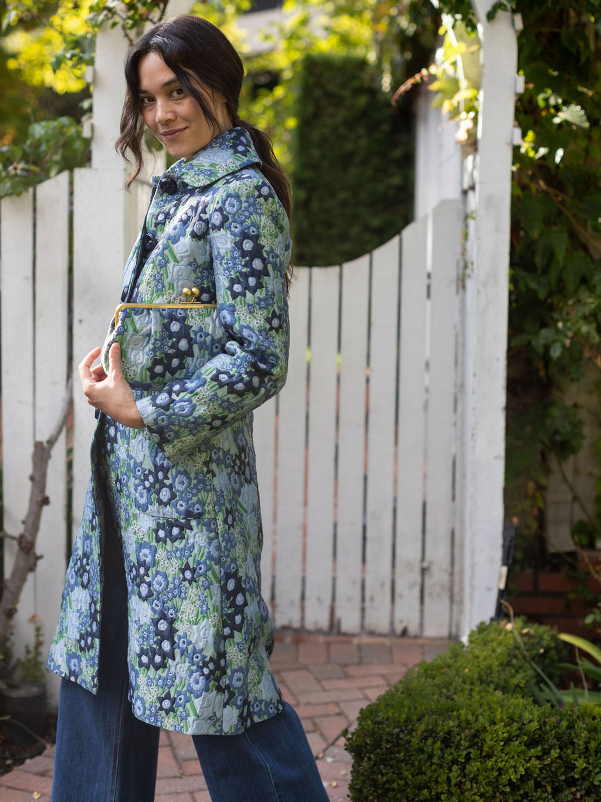 ELEANOR coat Daffodils Blue - Lesley Evers-coat-lined coat-Shop