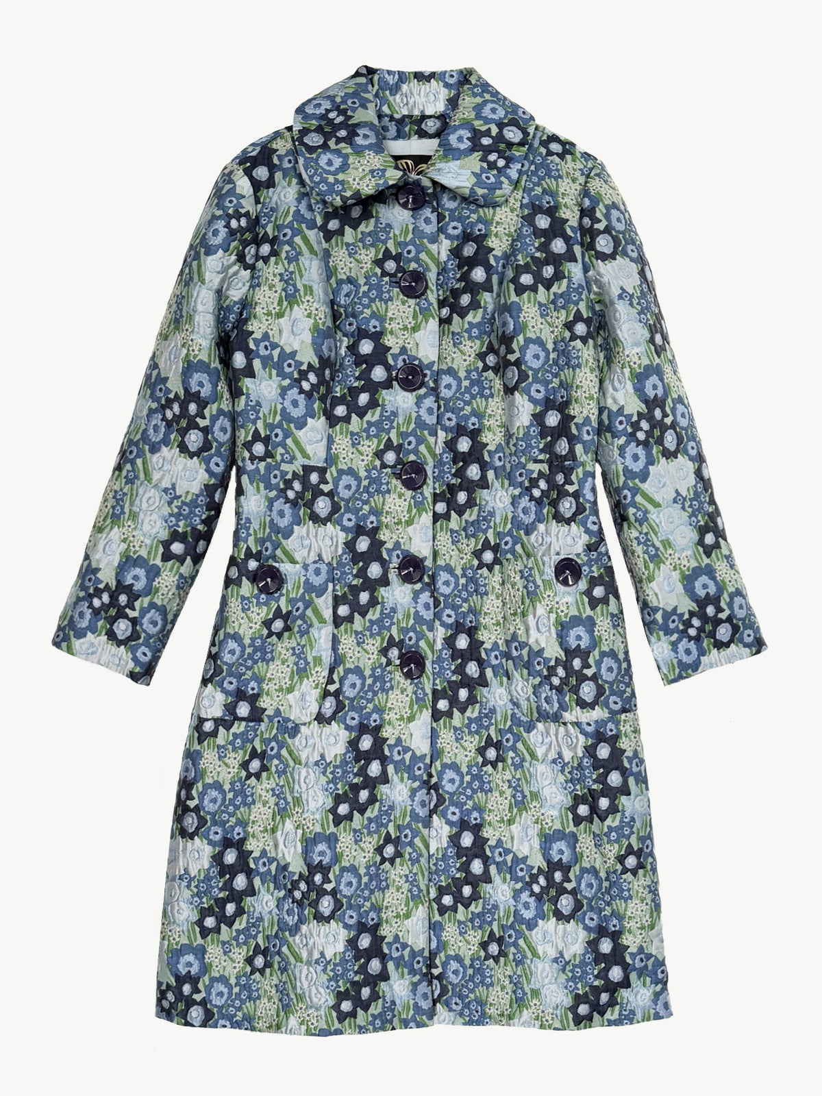 ELEANOR coat Daffodils Blue - Lesley Evers-coat-lined coat-Shop