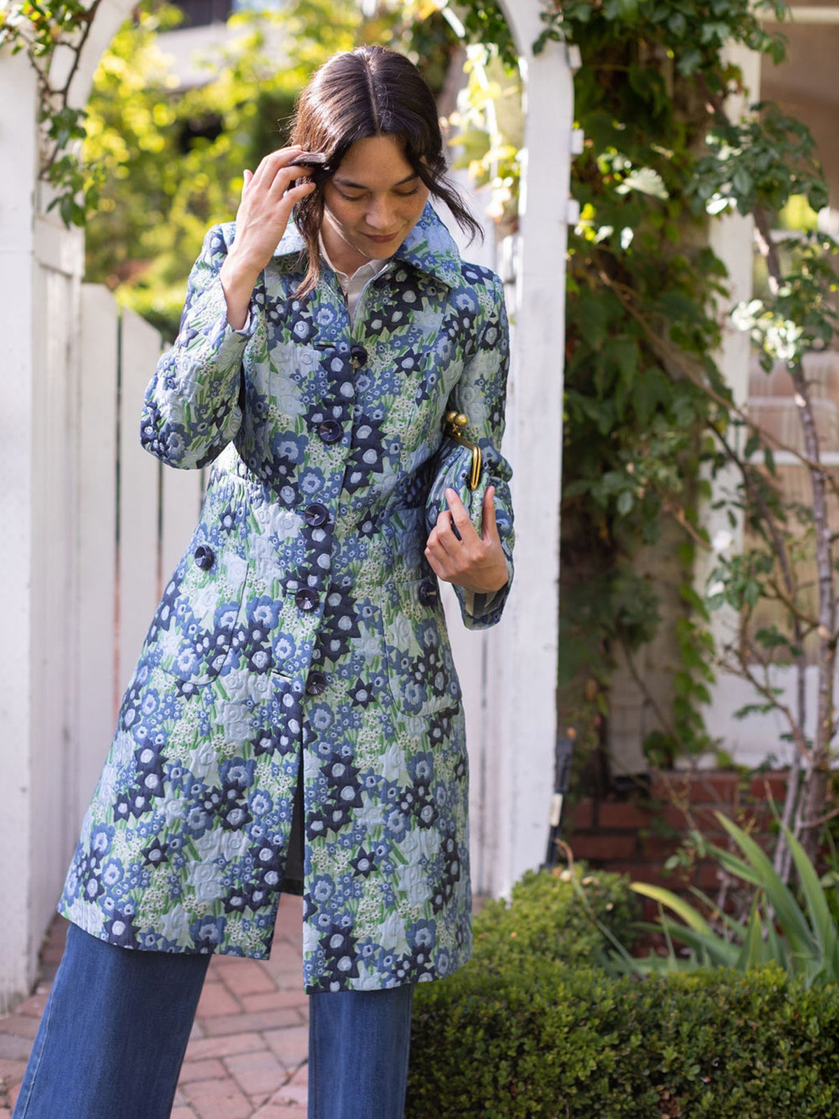 ELEANOR coat Daffodils Blue - Lesley Evers-coat-lined coat-Shop